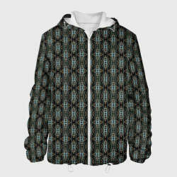 Куртка с капюшоном мужская Вертикальный геометрический узор на черном, цвет: 3D-белый