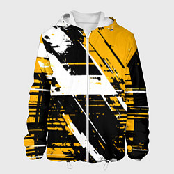 Куртка с капюшоном мужская Diagonal black and white stripes on a yellow backg, цвет: 3D-белый