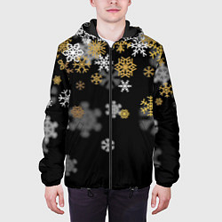 Куртка с капюшоном мужская Снежинки объемные золотистые, цвет: 3D-черный — фото 2