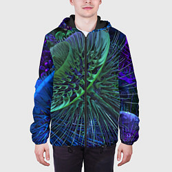 Куртка с капюшоном мужская Фрактальный узор шипы, цвет: 3D-черный — фото 2