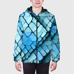 Куртка с капюшоном мужская Синие рельефные плитки, цвет: 3D-черный — фото 2