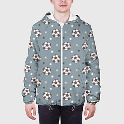 Куртка с капюшоном мужская Футбольные мячи и звезды на голубом, цвет: 3D-белый — фото 2
