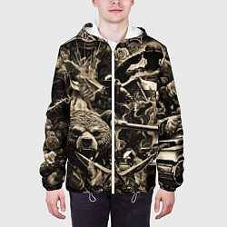 Куртка с капюшоном мужская Медведь на фоне десантников танков и самолетов, цвет: 3D-белый — фото 2