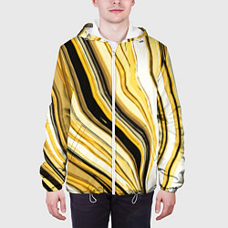 Куртка с капюшоном мужская Волнистые вертикальные чёрно-жёлтые полосы, цвет: 3D-белый — фото 2