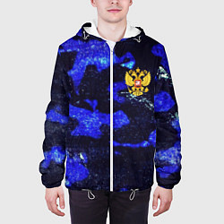 Куртка с капюшоном мужская Синий потертый камуфляж и герб РФ, цвет: 3D-белый — фото 2