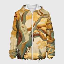 Куртка с капюшоном мужская Дерево в японском стиле, цвет: 3D-белый