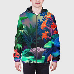 Куртка с капюшоном мужская Морское дно с кораллами, цвет: 3D-черный — фото 2