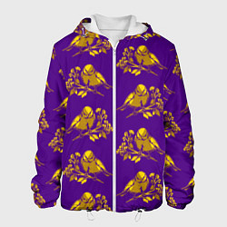 Куртка с капюшоном мужская Золотые птички на индиго, цвет: 3D-белый