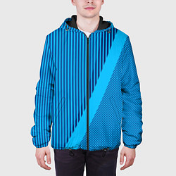 Куртка с капюшоном мужская Сине-голубой с широкой полосой, цвет: 3D-черный — фото 2