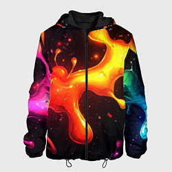 Куртка с капюшоном мужская Радужные кляксы на черном фоне, цвет: 3D-черный