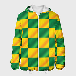 Куртка с капюшоном мужская Желтый и зеленый геометрический паттерн, цвет: 3D-белый