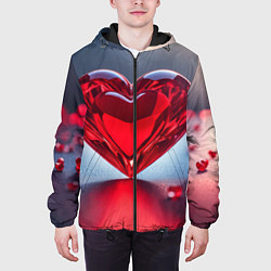 Куртка с капюшоном мужская Хрустальное красное сердце на сером фоне с боке, цвет: 3D-черный — фото 2