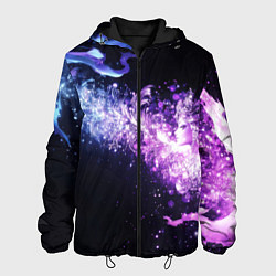 Куртка с капюшоном мужская Фиолетово-синяя абстрактная волна, цвет: 3D-черный