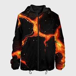 Куртка с капюшоном мужская Оранжевый разлом на черной текстуре, цвет: 3D-черный
