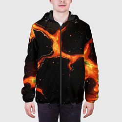 Куртка с капюшоном мужская Оранжевый разлом на черной текстуре, цвет: 3D-черный — фото 2
