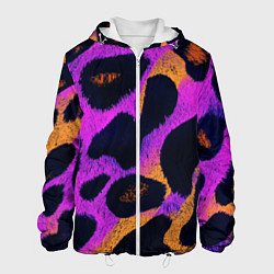 Куртка с капюшоном мужская Неоновый леопардовый узор, цвет: 3D-белый