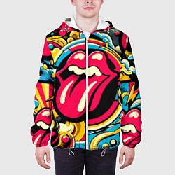 Куртка с капюшоном мужская Rolling Stones logo - pop art pattern, цвет: 3D-белый — фото 2