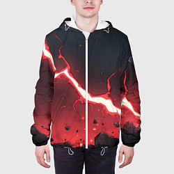 Куртка с капюшоном мужская Красная молния на черной текстуре, цвет: 3D-белый — фото 2