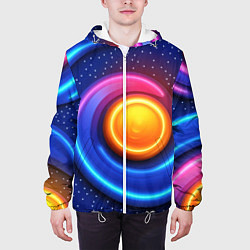 Куртка с капюшоном мужская Оранжевый круг и голубые линии текстура, цвет: 3D-белый — фото 2