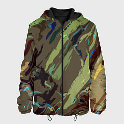 Куртка с капюшоном мужская Абстракция тон хаки, цвет: 3D-черный