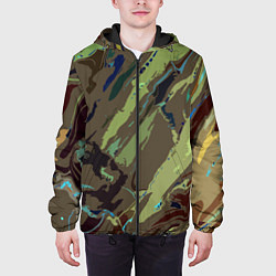 Куртка с капюшоном мужская Абстракция тон хаки, цвет: 3D-черный — фото 2