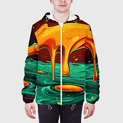 Куртка с капюшоном мужская Оранжевая клякса текстура, цвет: 3D-белый — фото 2