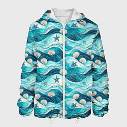Куртка с капюшоном мужская Летний узор с ракушками и морскими звездами, цвет: 3D-белый