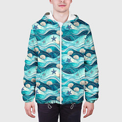 Куртка с капюшоном мужская Летний узор с ракушками и морскими звездами, цвет: 3D-белый — фото 2