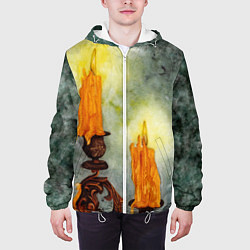 Куртка с капюшоном мужская Две горящие свечи в темноте, цвет: 3D-белый — фото 2