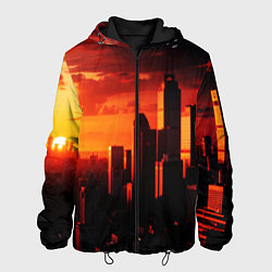 Куртка с капюшоном мужская Стилизованный город оранжевый закат, цвет: 3D-черный