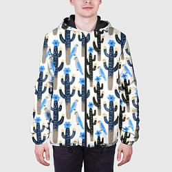 Куртка с капюшоном мужская Кактусы и попугаи, цвет: 3D-черный — фото 2