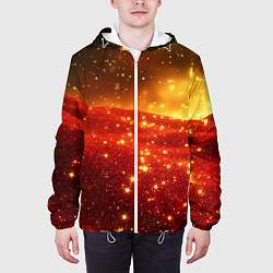 Куртка с капюшоном мужская Красно-желтая блестящая текстура, цвет: 3D-белый — фото 2