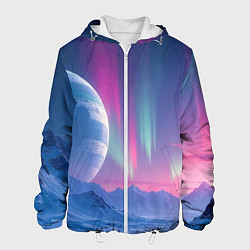 Куртка с капюшоном мужская Неоновый космос северного сияния, цвет: 3D-белый