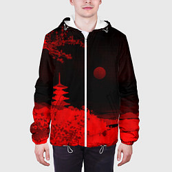 Куртка с капюшоном мужская Башня в красной сепии, цвет: 3D-белый — фото 2