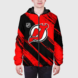 Куртка с капюшоном мужская Нью Джерси Девилз - красные потертости, цвет: 3D-черный — фото 2