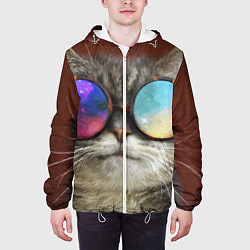 Куртка с капюшоном мужская A Cat with multicolored glasses, цвет: 3D-белый — фото 2