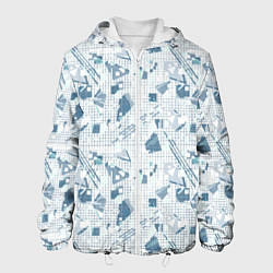 Куртка с капюшоном мужская Мемфис синий с серым клетчатый геометрический узор, цвет: 3D-белый