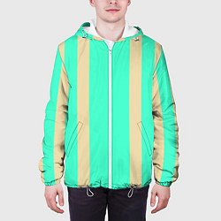 Куртка с капюшоном мужская Color blue beige stripes, цвет: 3D-белый — фото 2