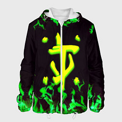 Куртка с капюшоном мужская Doom зелёный огонь, цвет: 3D-белый