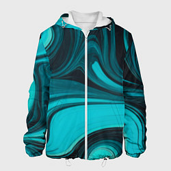 Куртка с капюшоном мужская Мраморный малахитовый узор из изумрудных разводов, цвет: 3D-белый