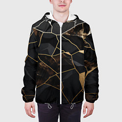Куртка с капюшоном мужская Черно золотой мрамор, цвет: 3D-белый — фото 2