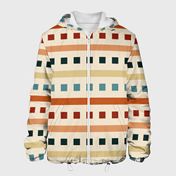 Куртка с капюшоном мужская Пиксели и полосы орнамент осенний рябиновый, цвет: 3D-белый