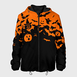Куртка с капюшоном мужская Хэллоуин тыквы и призраки, цвет: 3D-черный