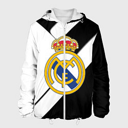 Куртка с капюшоном мужская Реал Мадрид черно белые полосы, цвет: 3D-белый