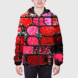 Куртка с капюшоном мужская Рубиновый красный витражные плитки, цвет: 3D-черный — фото 2