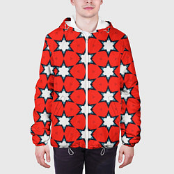 Куртка с капюшоном мужская Звезды на красном, цвет: 3D-белый — фото 2