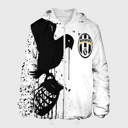 Куртка с капюшоном мужская Ювентус черная птица краски, цвет: 3D-белый