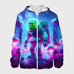 Куртка с капюшоном мужская Шрек бравый космонавт на планете неоновых грибов, цвет: 3D-белый
