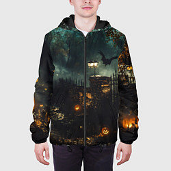 Куртка с капюшоном мужская Ночь тыкв и теней, цвет: 3D-черный — фото 2