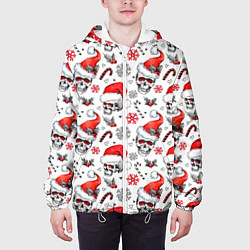 Куртка с капюшоном мужская Новогодние черепа, цвет: 3D-белый — фото 2